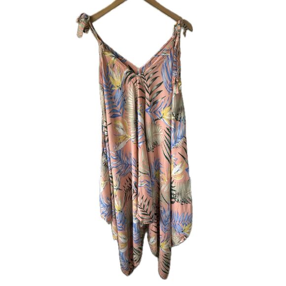 Palmwave Hawaii Tropical Leaves Adjustable Self Tie Straps Handkerchief Dress - Picture 1 of 8